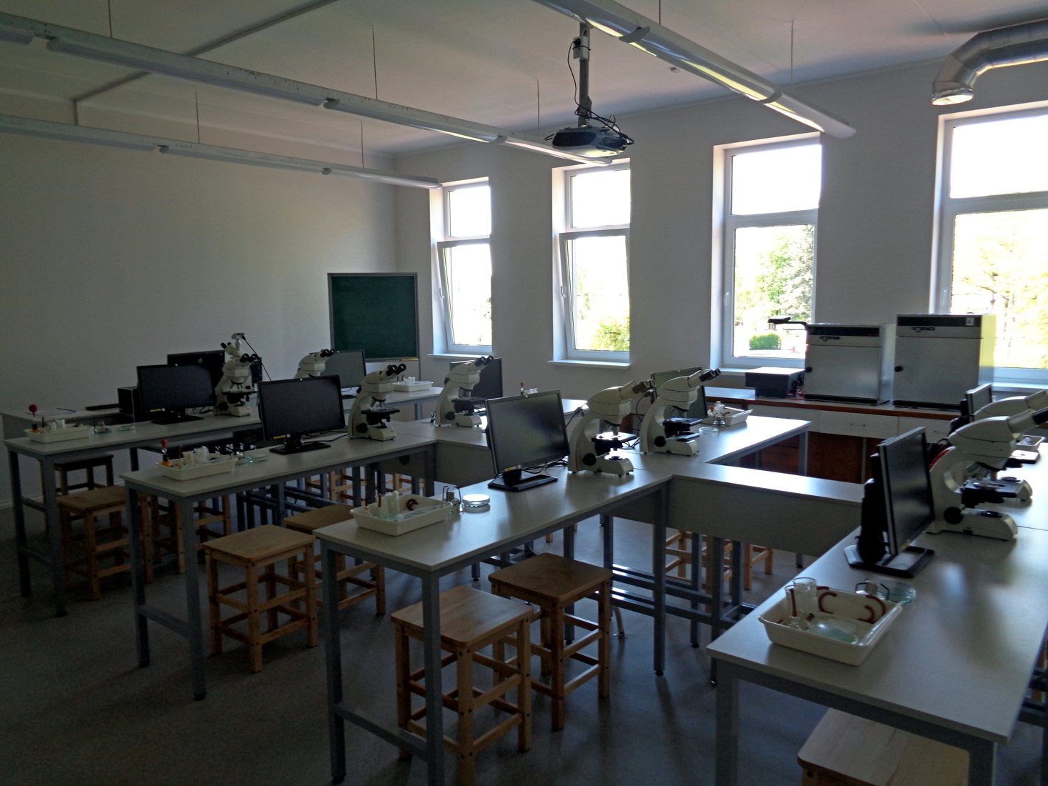 Workbenches inside a food microbiology laboratory