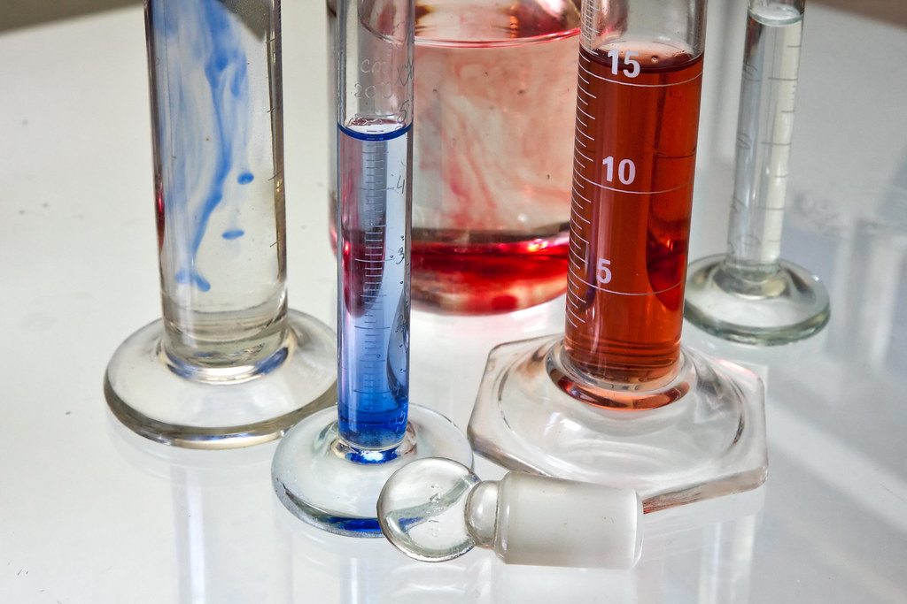 Laboratory glassware holding liquid samples
