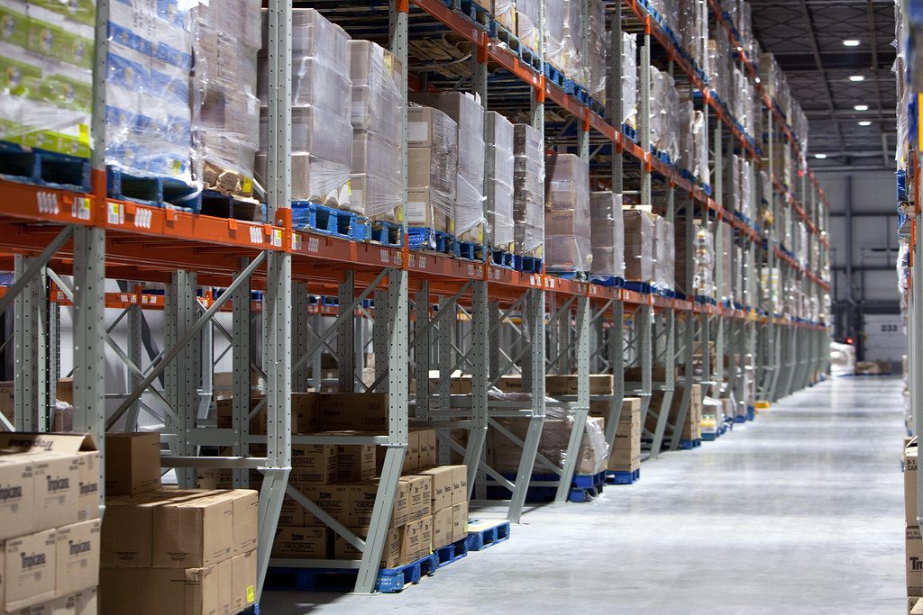 Shelves inside a temperature-controlled produce distribution facility